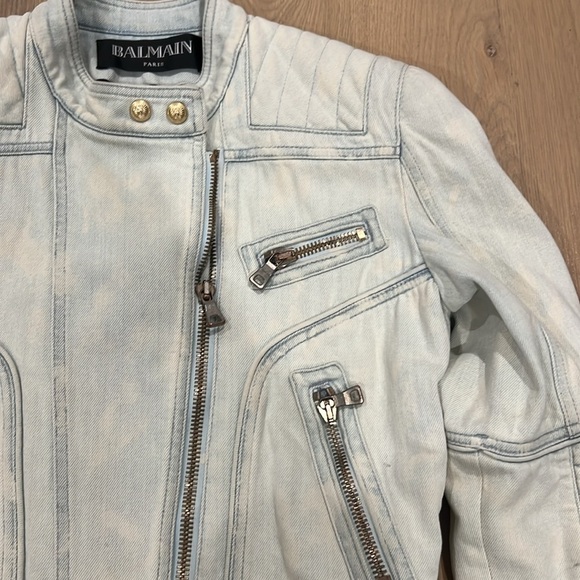 BALMAIN denim biker jacket sz 38 - Picture 7 of 7